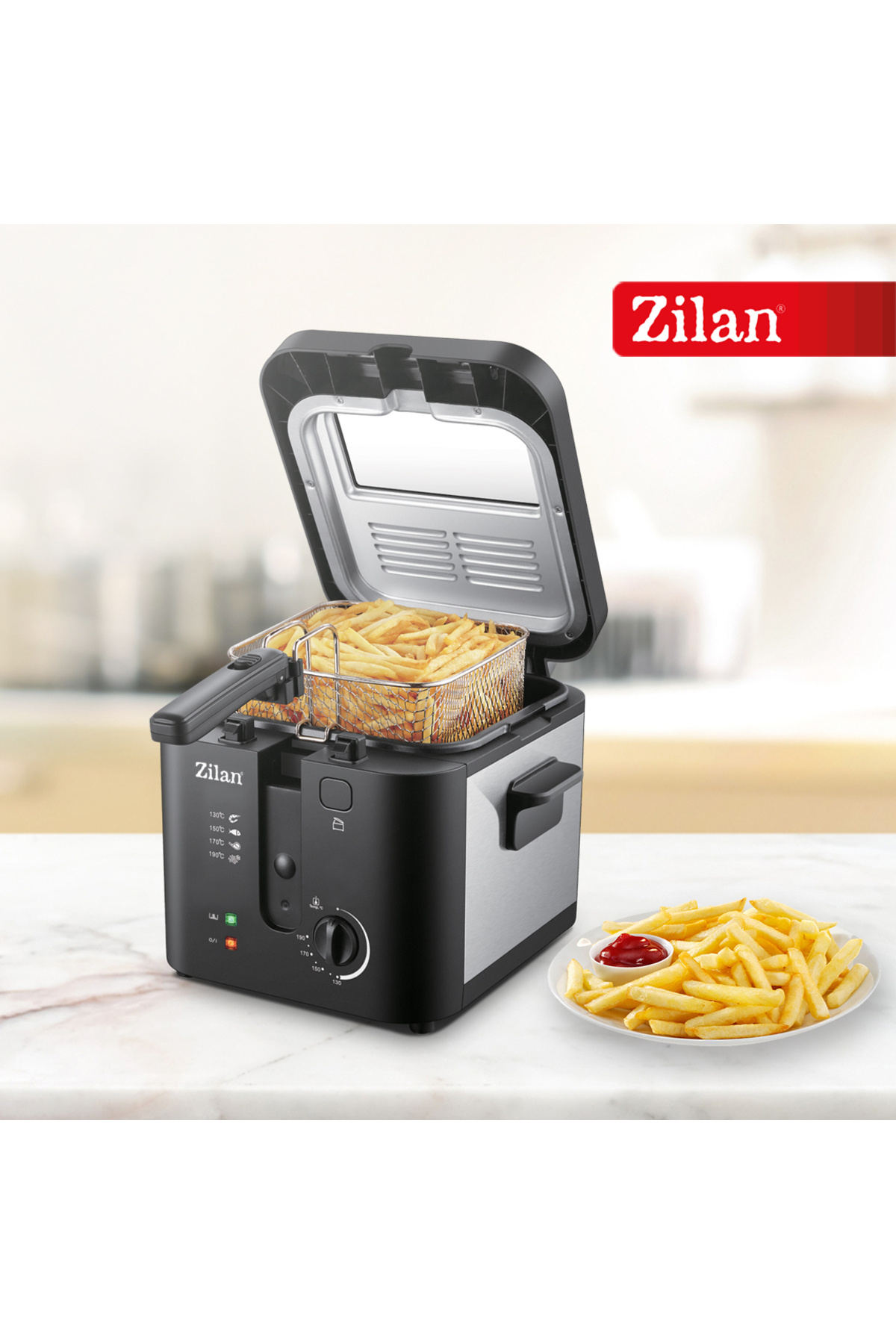 Zilan ZLN0010 Inox Fritöz | 2.5L | 1600W | Ayarlanabilir Termostat | Paslanmaz Çelik Gövde | XL