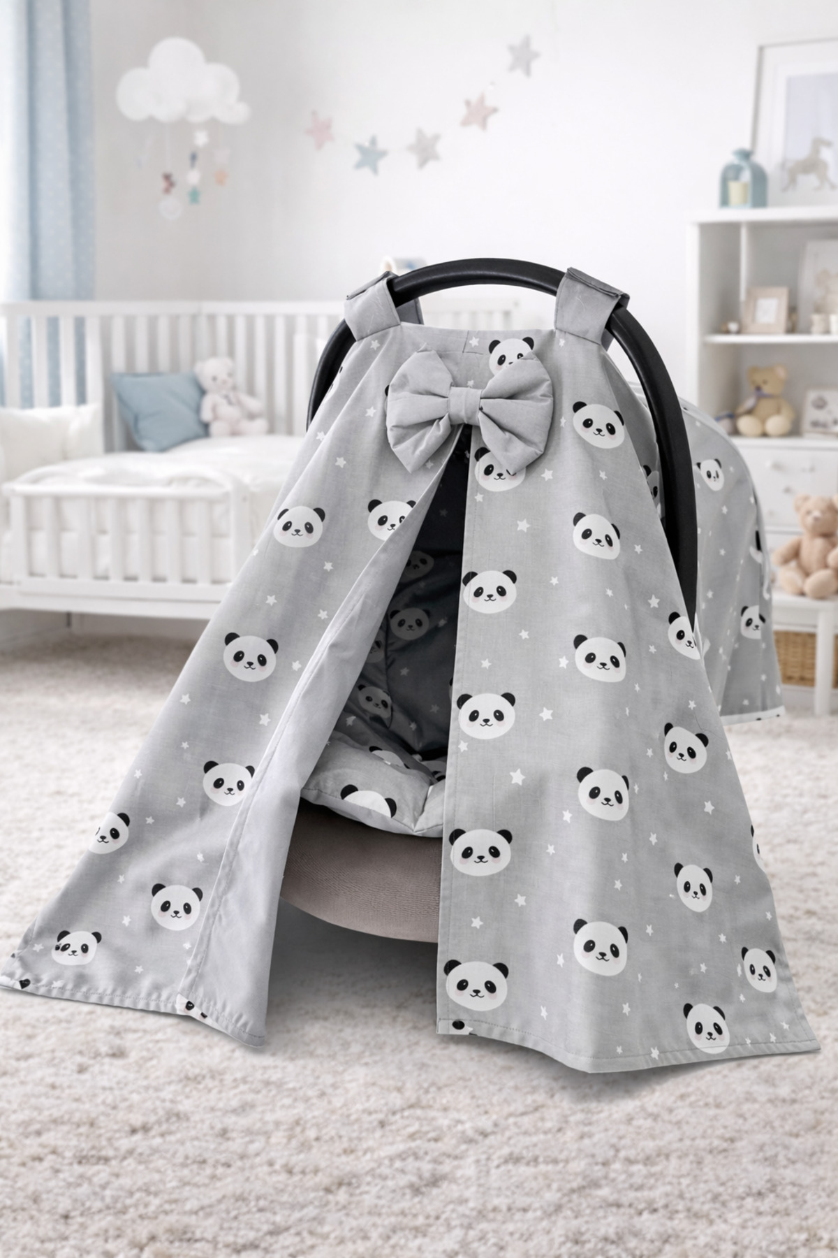 Genel Markalar Gri Panda Tasarım Puset Örtüsü ve Puset Minderi 2'li Seti, şık ve rahat kullanım sağlar. fotoğrafı 3 (önizleme)