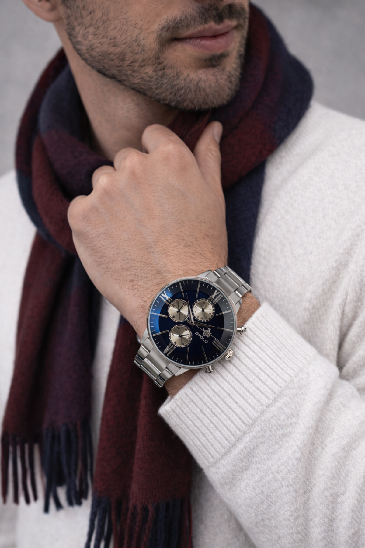 S.POLO  Yeni Sezon Gümüş Renk Metal Erkek Kol Saati Bileklik Hediyeli Babalar Günü Hediyesi - Görsel 2