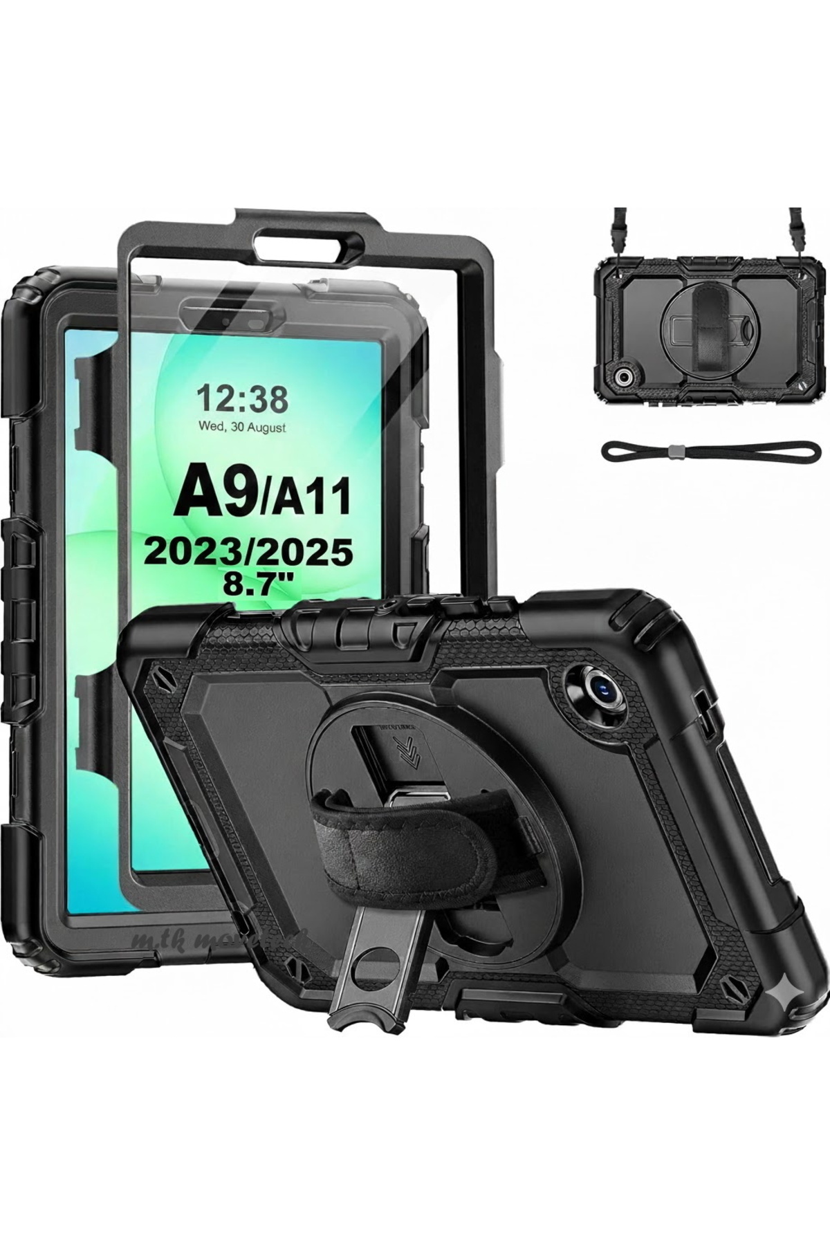 m.tk moveteck Galaxy Tab A11/A9 8.7 inç Tablet Uyumlu Kılıf Tam Koruyucu Askılı Defender Zırh Tank Sm-X130