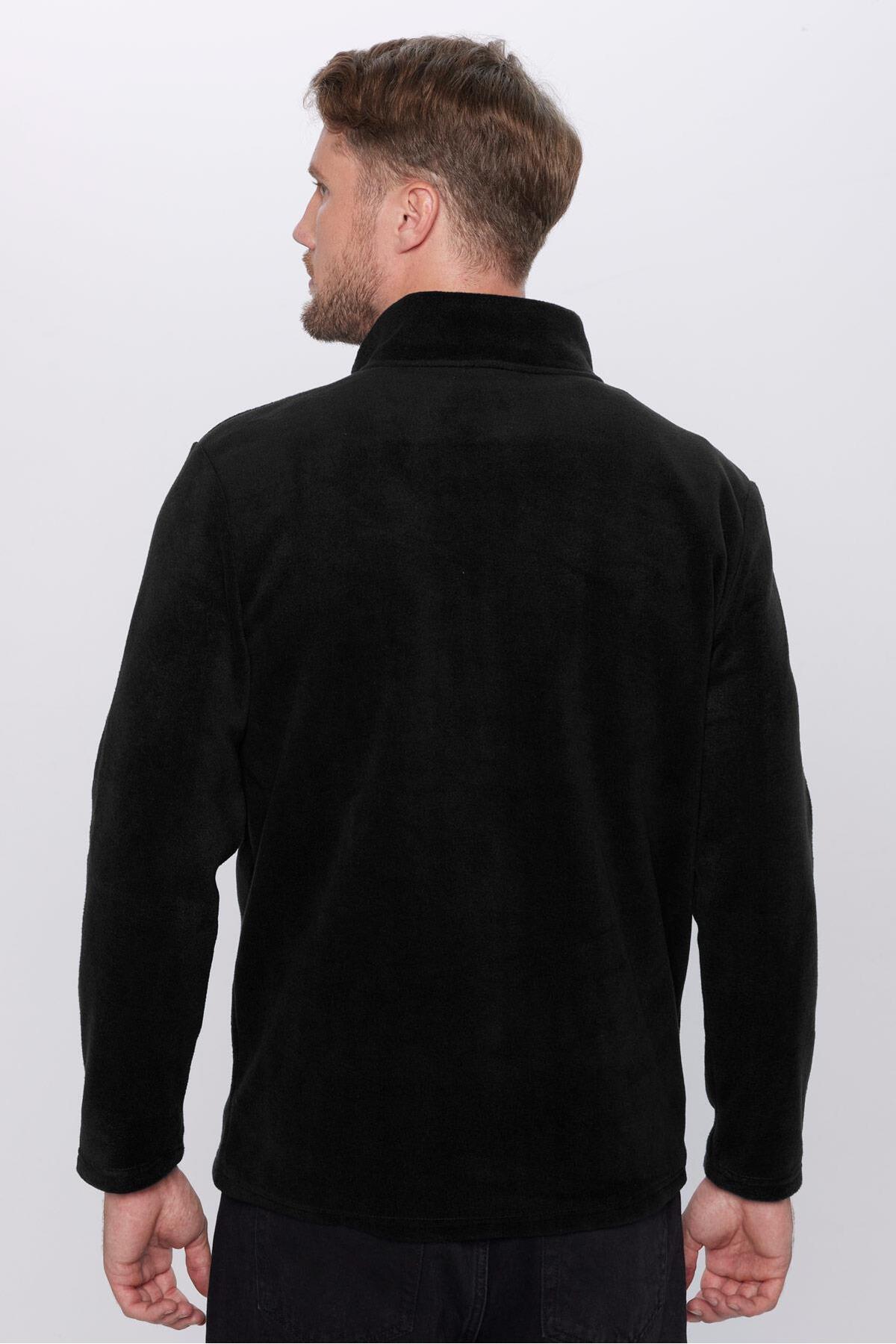 Tudors  Unisex Standart Fit Rahat Kesim Tüylenme Yapmayan Soğuk Geçirmez Siyah Dik Yaka Polar Sweatshirt - Görsel 9