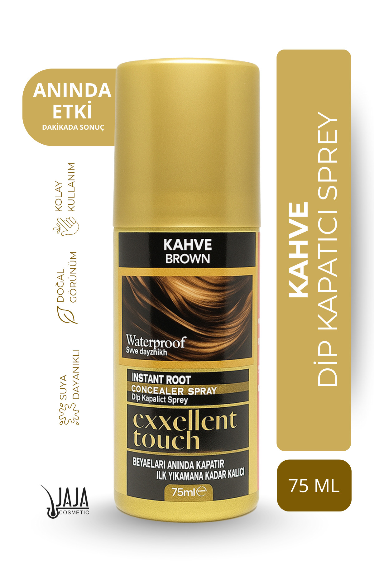 Jaja Kahve (Brown) Dip Kapatıcı Saç Spreyi | 75 ML & Pratik Uygulama — 8684556385389