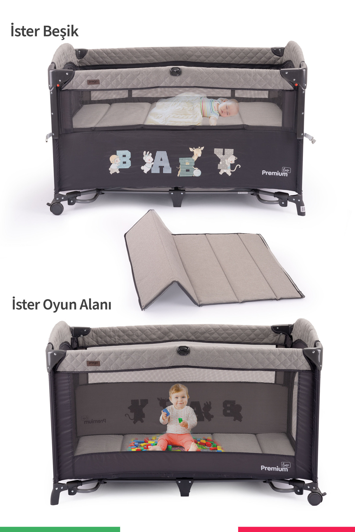 Prego Premium Anne Yanı Oyun Parkı 70*120 Cm GRİ + Yatak Hediyeli GRİ fotoğrafı 6 (önizleme)