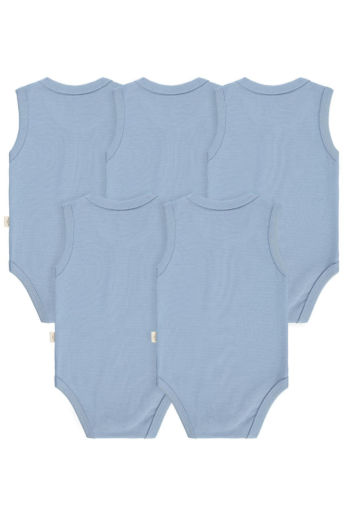 Civil Baby Organik 5 li Sıfır Kol Çıtçıtlı Badi - Mavi fotoğrafı 5 (önizleme)