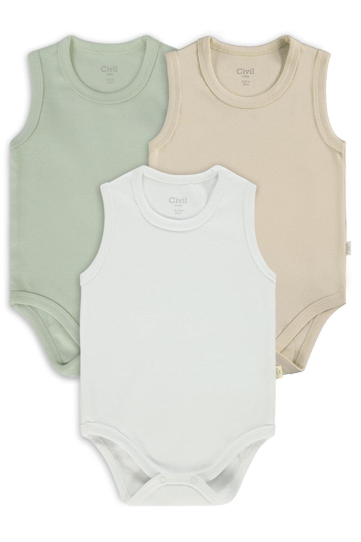 Civil Baby 3'lü Karışık Renk 3-36 Ay Çıtçıtlı Badi - Bej fotoğrafı 6 (önizleme)
