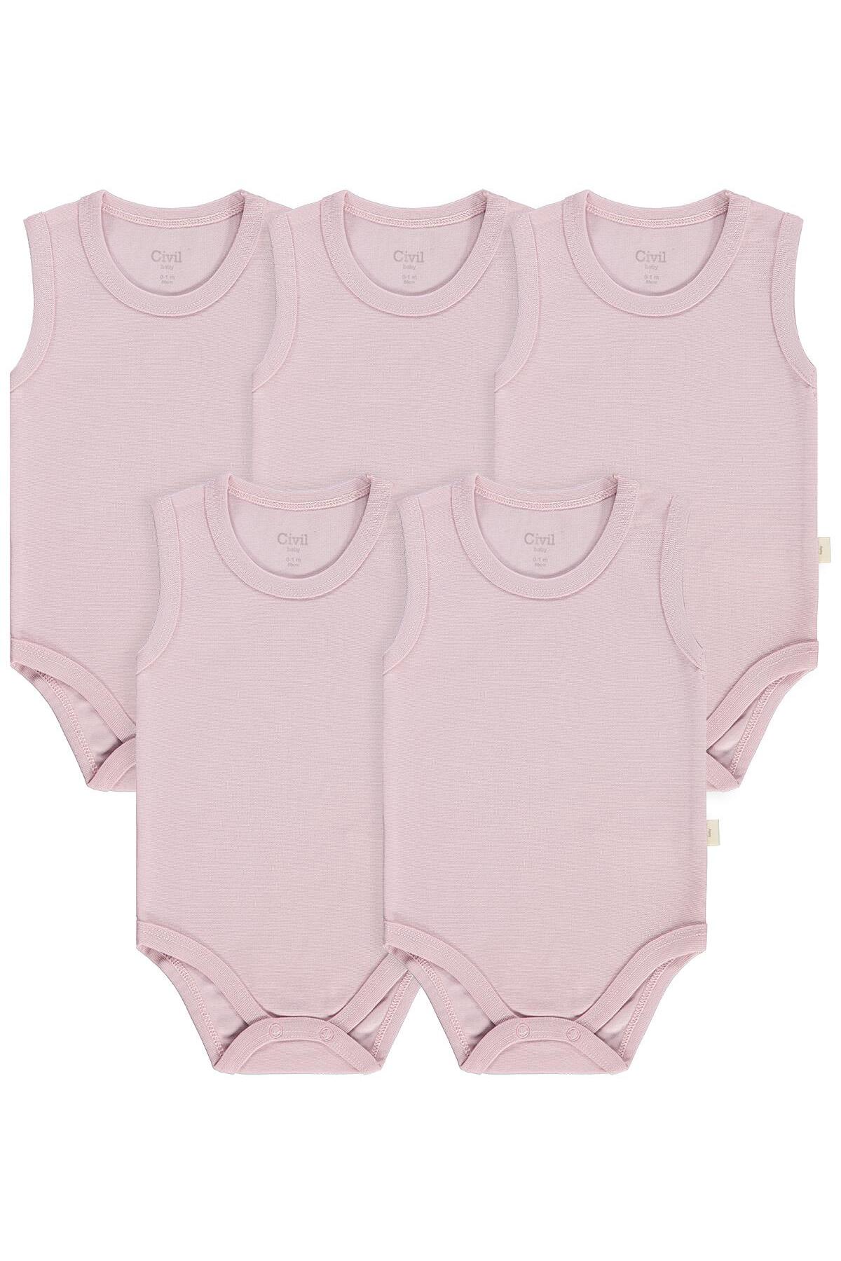 Civil Baby Organik 5 li Sıfır Kol Çıtçıtlı Badi - Pembe fotoğrafı 4 (önizleme)