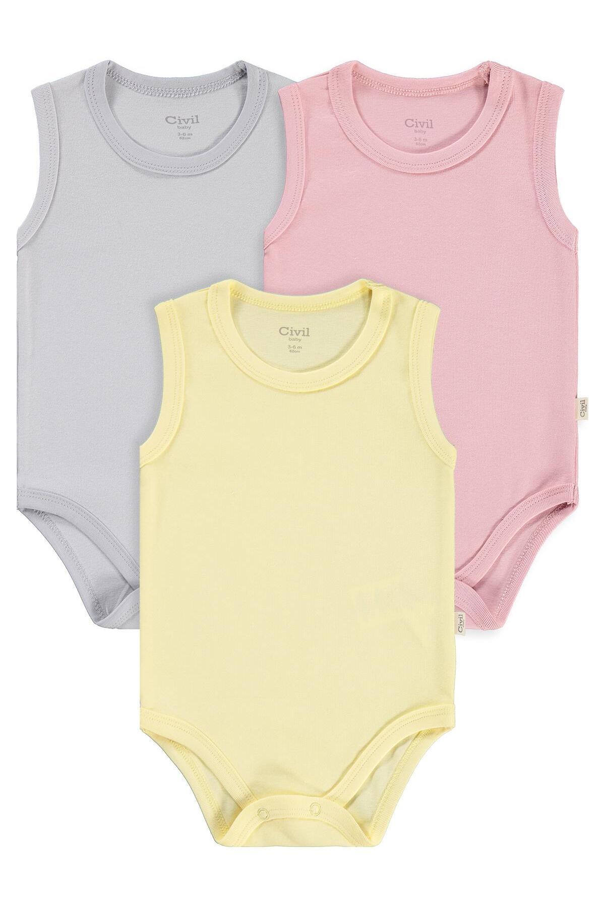 Civil Baby 3'lü Karışık Renk 3-36 Ay Çıtçıtlı Badi - Pembe fotoğrafı 4 (önizleme)