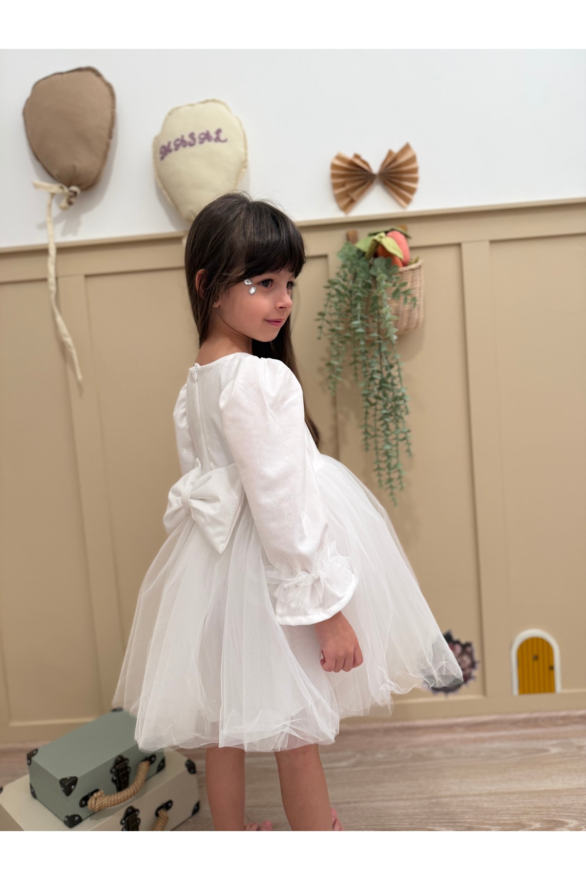 penu baby kids Beyaz Uzun Balon Kumaş Kol Altı Tütülü Kız Bebek Elbise - Cinderella fotoğrafı 4 (önizleme)