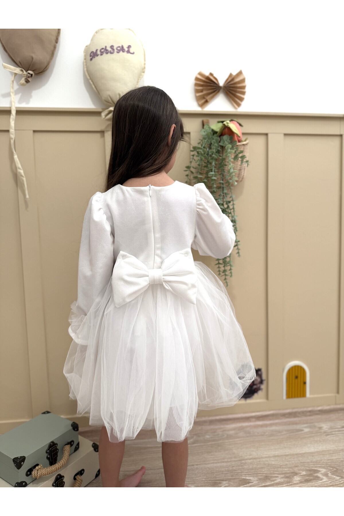 penu baby kids Beyaz Uzun Balon Kumaş Kol Altı Tütülü Kız Bebek Elbise - Cinderella fotoğrafı 7 (önizleme)