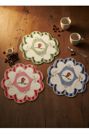 Agbtrend Mavi Yeşil Kırmızı 3 lü Pip Studio Uyumlu Nakışlı Kuş Detaylı Koktey...