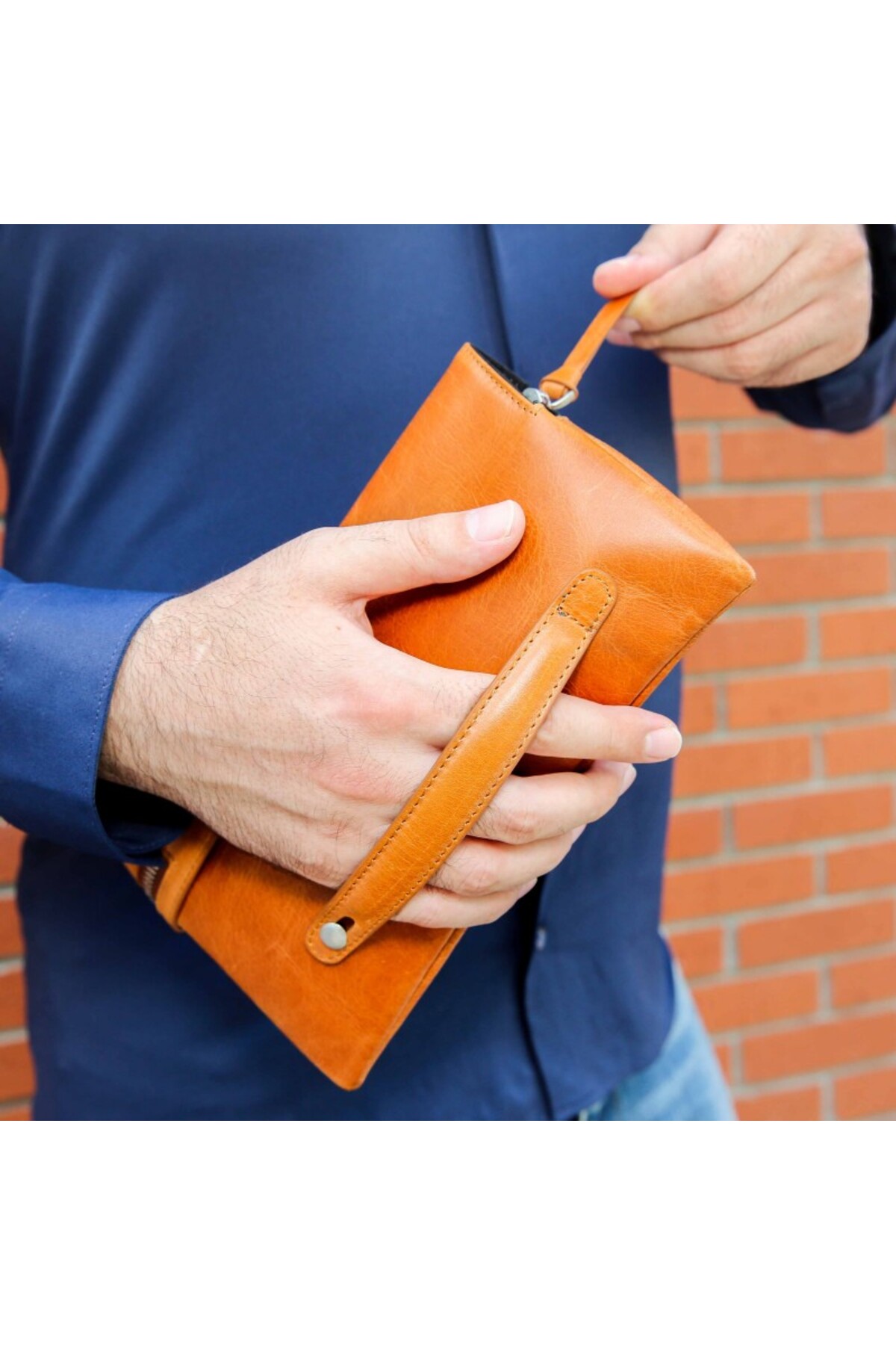 Rich Smith Gerçek Deri Mini Clutch El Çantası Pullers 5530 Parlak Bulutlu Taba görsel 3