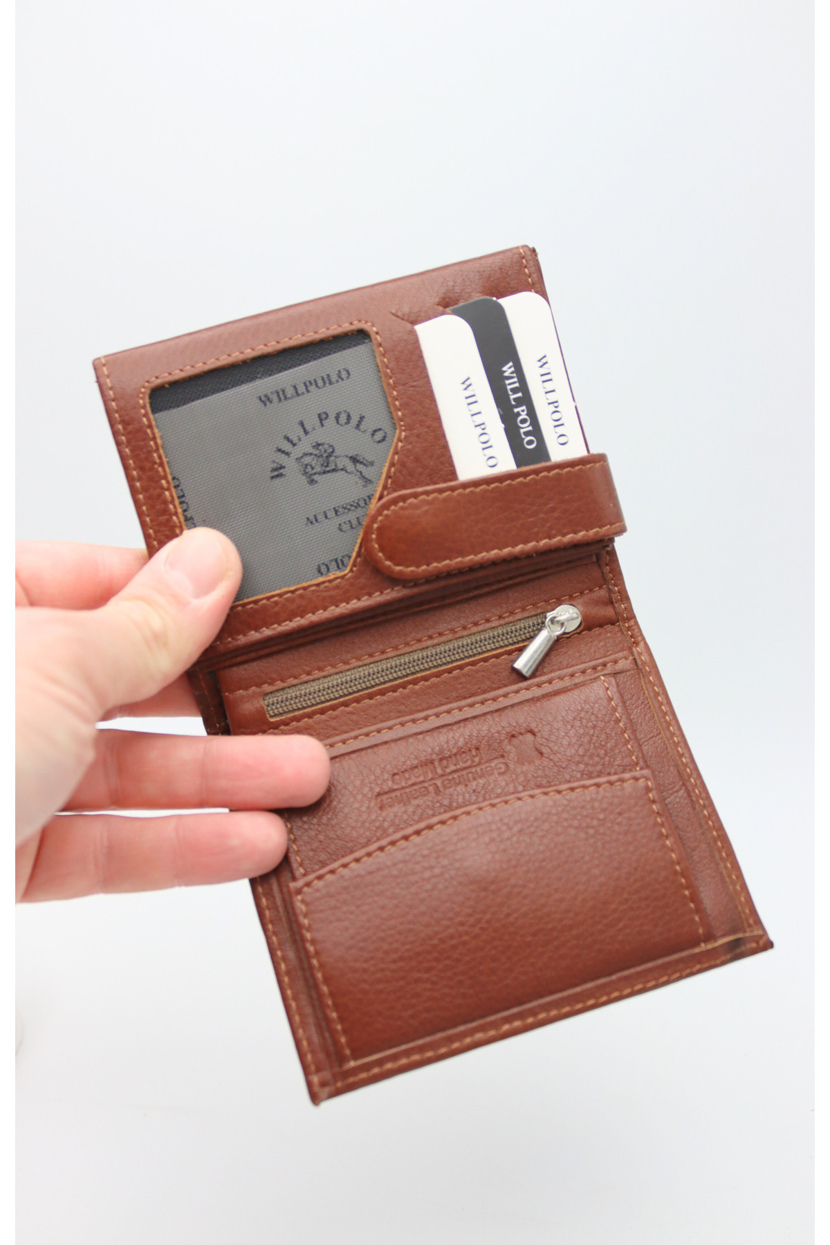 Genuine Leather Vertical Medium Tan Wallet Card Holder