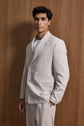 ablukaonline Erkek Oversize Rahat Kalıp Kruvaze Takım Elbise Bej