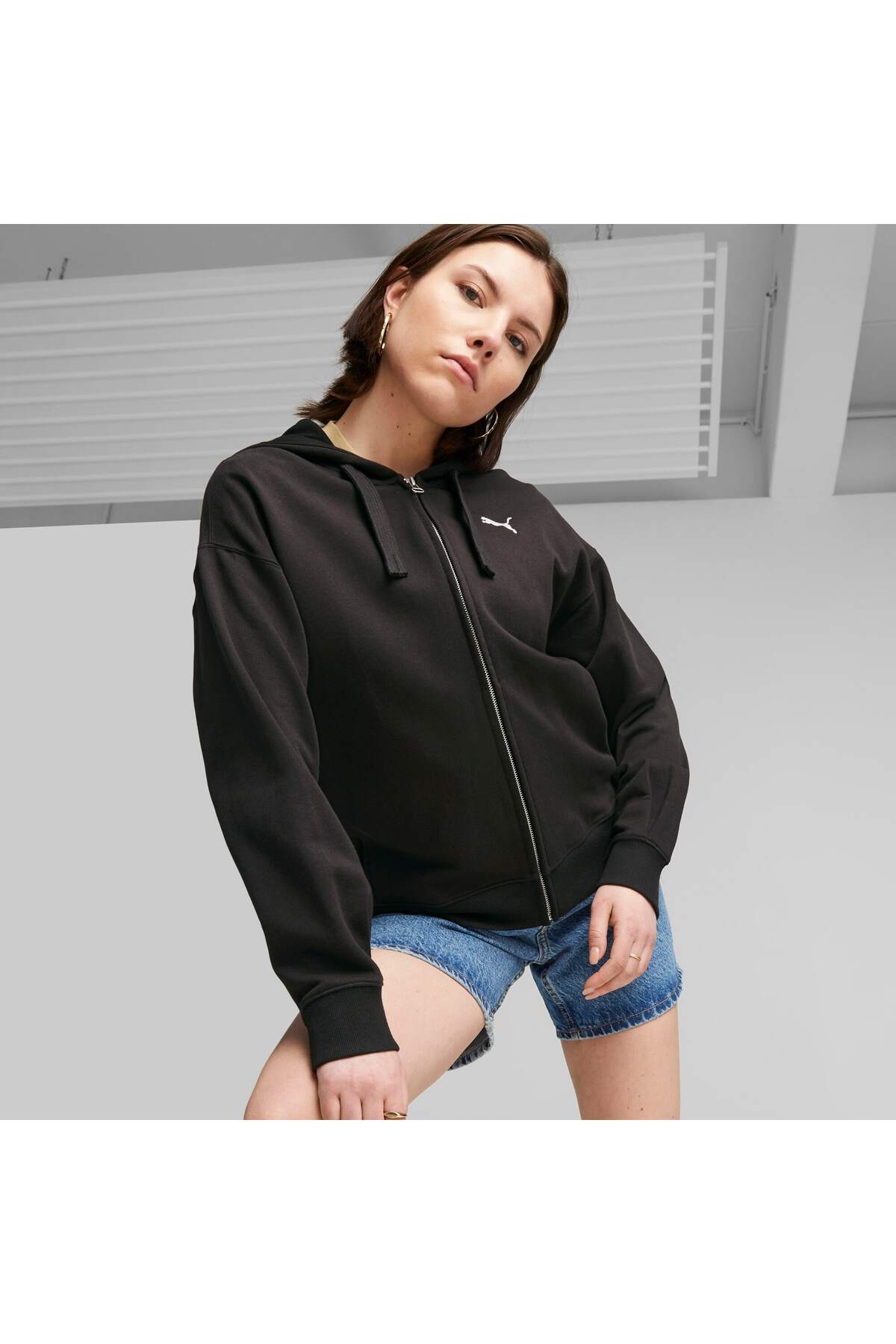 Puma Her Full-Zip Hoodie Kadın Siyah Günlük Stil Sweatshirt 67600301 görsel 7