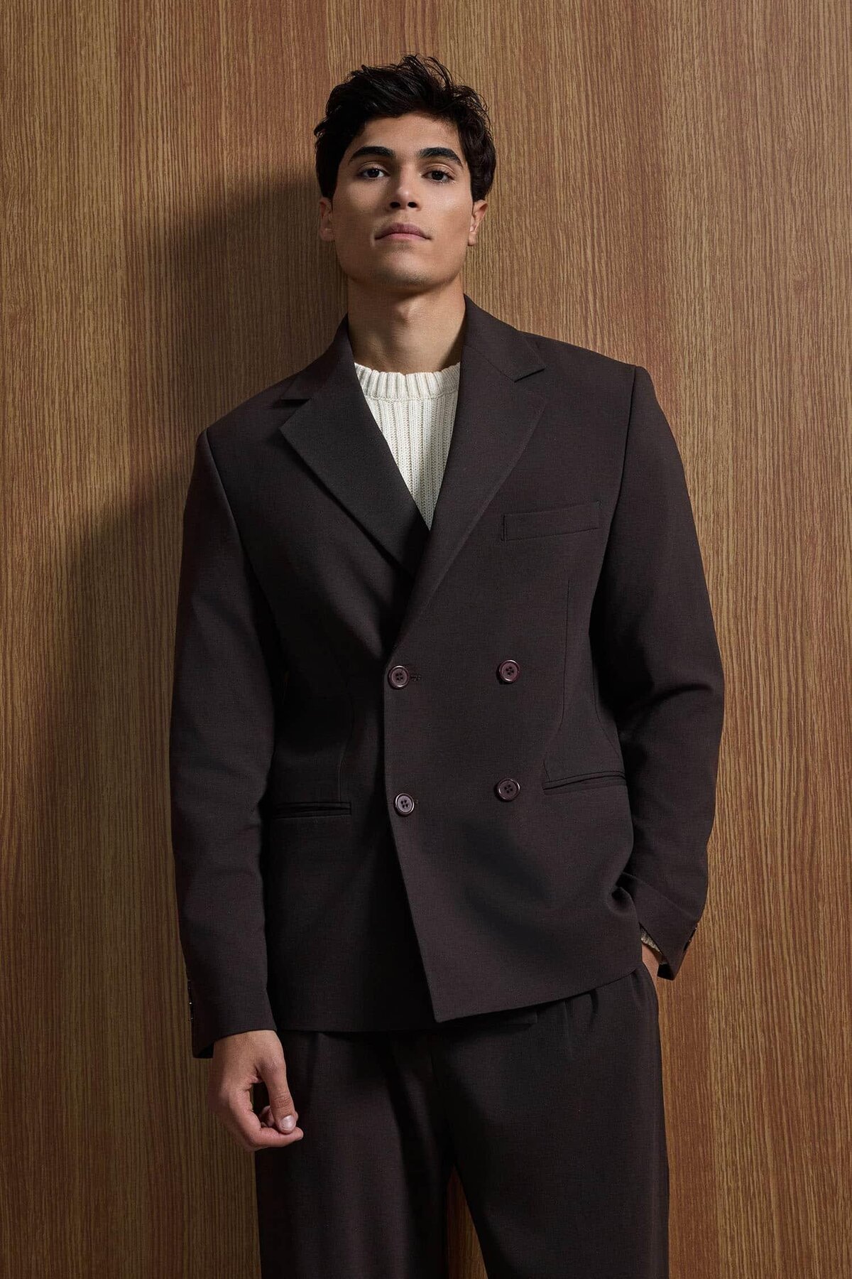 ablukaonline  Erkek Oversize Rahat Kalıp Kruvaze Takım Elbise Kahve - Görsel 3