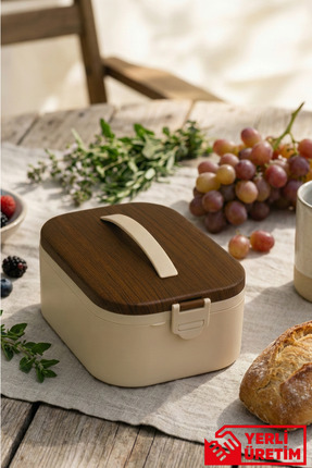 GUGGA Lunchee - Çelik Bölmeli Sızdırmaz Ahşap Görünümlü Vakum Kapaklı Yemek K...