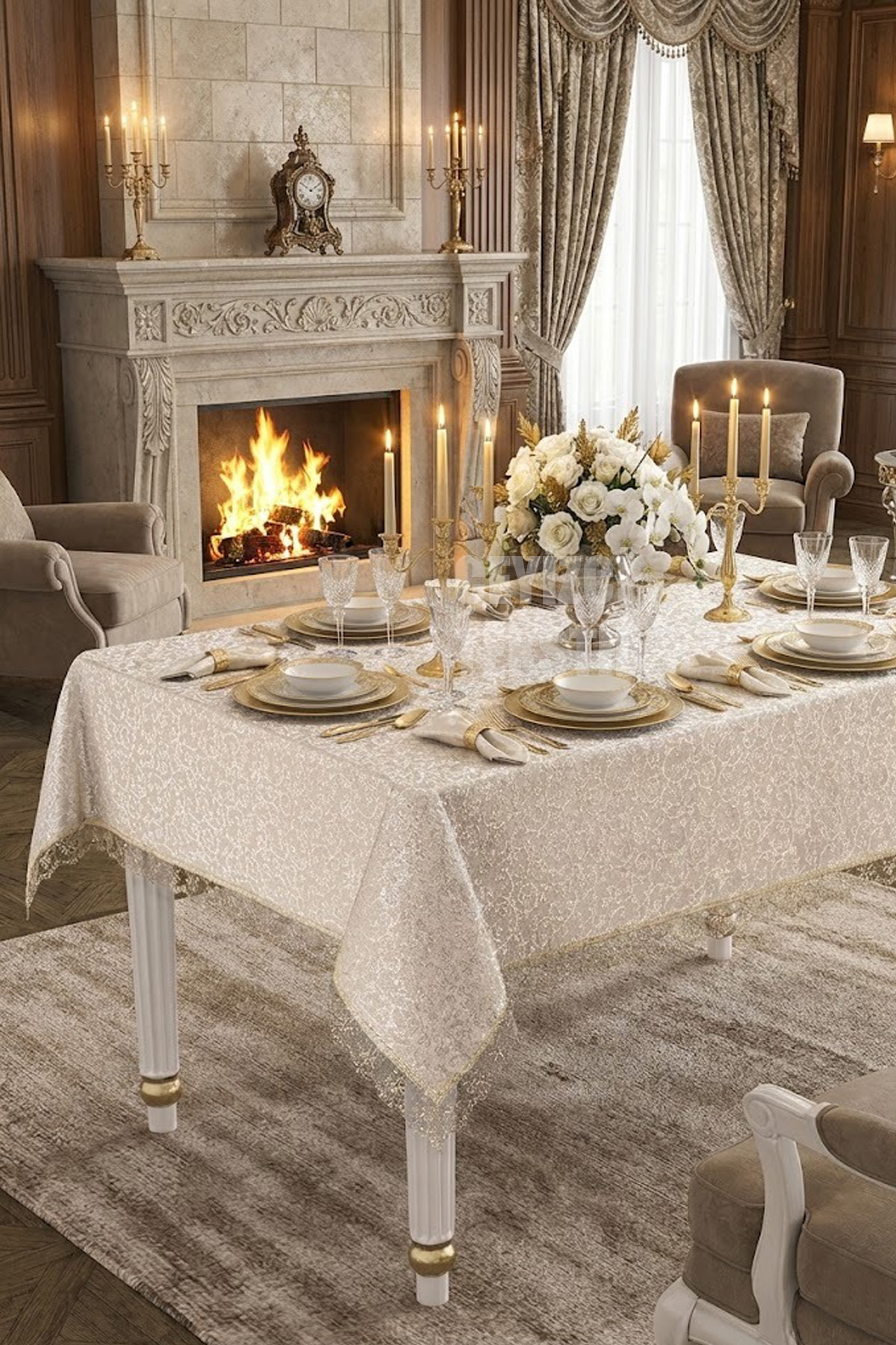 Çt Çeyizci Tekstil Francuski čipkasti stolnjak otporan na mrlje 160x220cm - K...