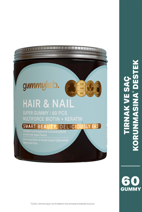 gummylab. Hair & Nail Multiforce Biotin + Keratin Takviye Edici Gıda 60 Adet
