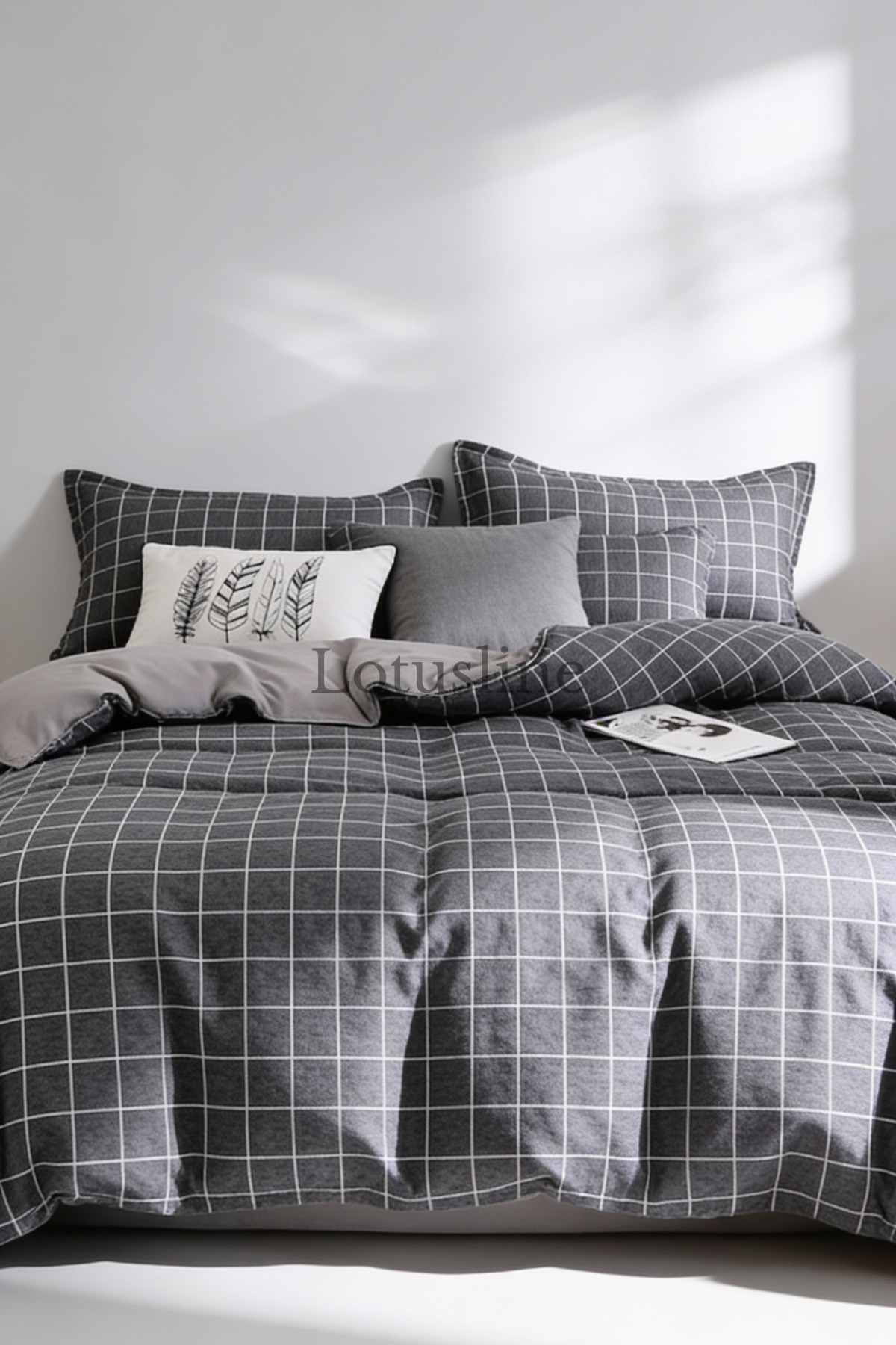 Lotusline Home Minikaro Füme Tek Kişilik Pamuklu Nevresim Seti Çift Taraflı fotoğrafı 4 (önizleme)