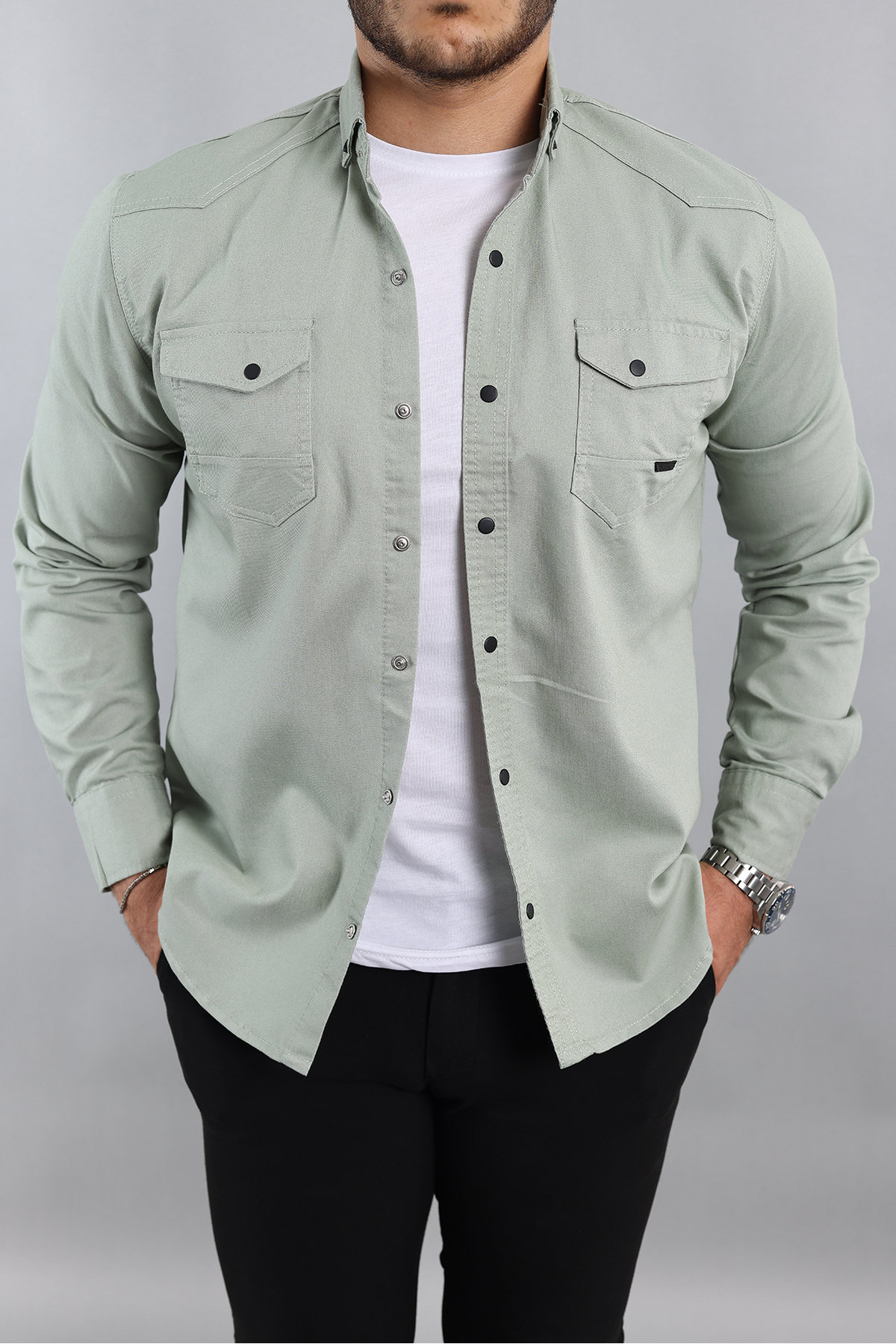 YXC Slim Fit Men's Denim Shirt Aqua Green
