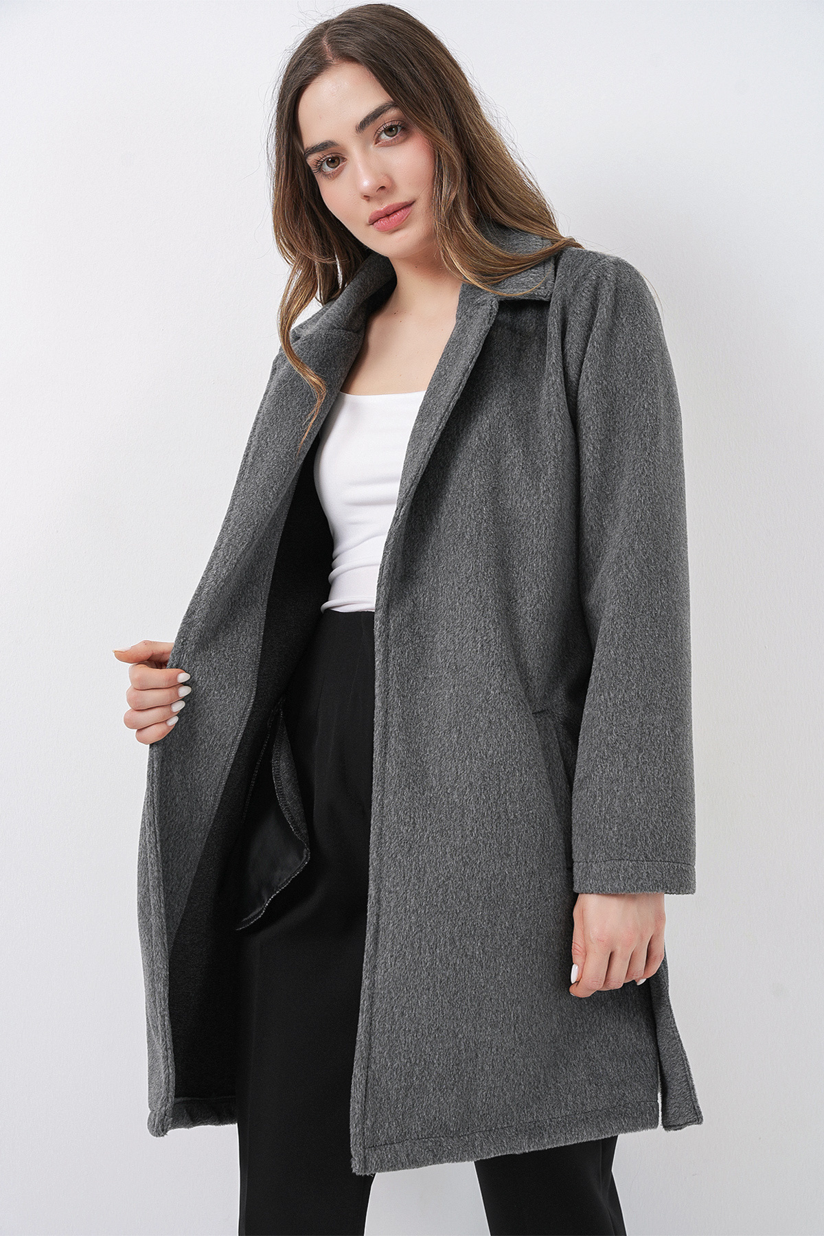 Bigdart  Kadın Kuşaklı Kaban 9171 - Antrasit - Görsel 4