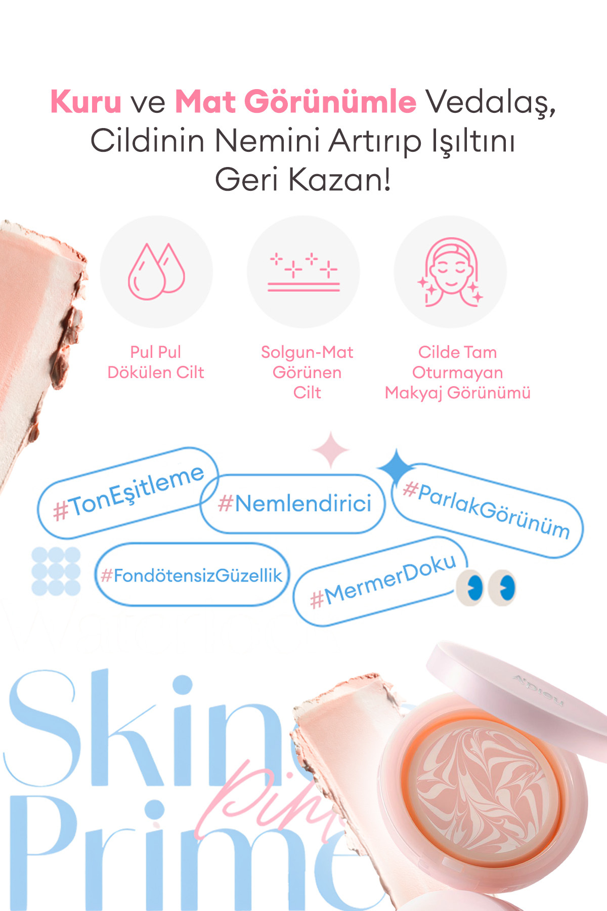 Ton Eşitleyici Aydınlatıcı & Nemlendirici Makyaj Bazı Cushion A'PIEU Waterlock Skin Care Primer Pink — صورتی 8117 — تصویر 3 از 9