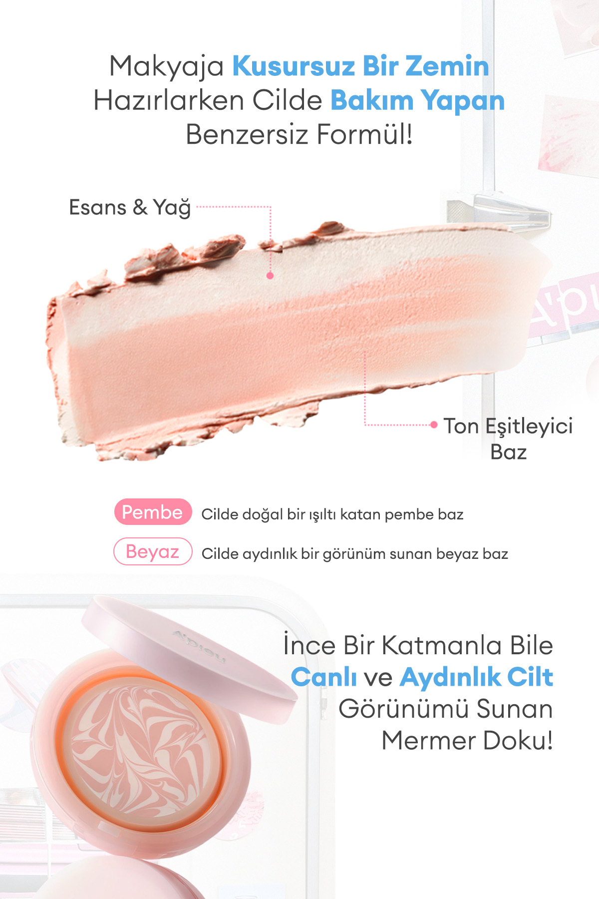 Ton Eşitleyici Aydınlatıcı & Nemlendirici Makyaj Bazı Cushion A'PIEU Waterlock Skin Care Primer Pink — صورتی 8117 — تصویر 5 از 9
