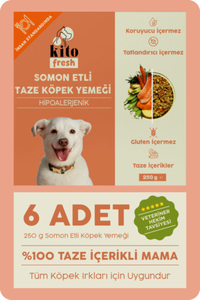 kito 6 Adet Fresh Somon Etli Köpek Yemeği %100 Taze İçerikli Mama (1,5 KG)