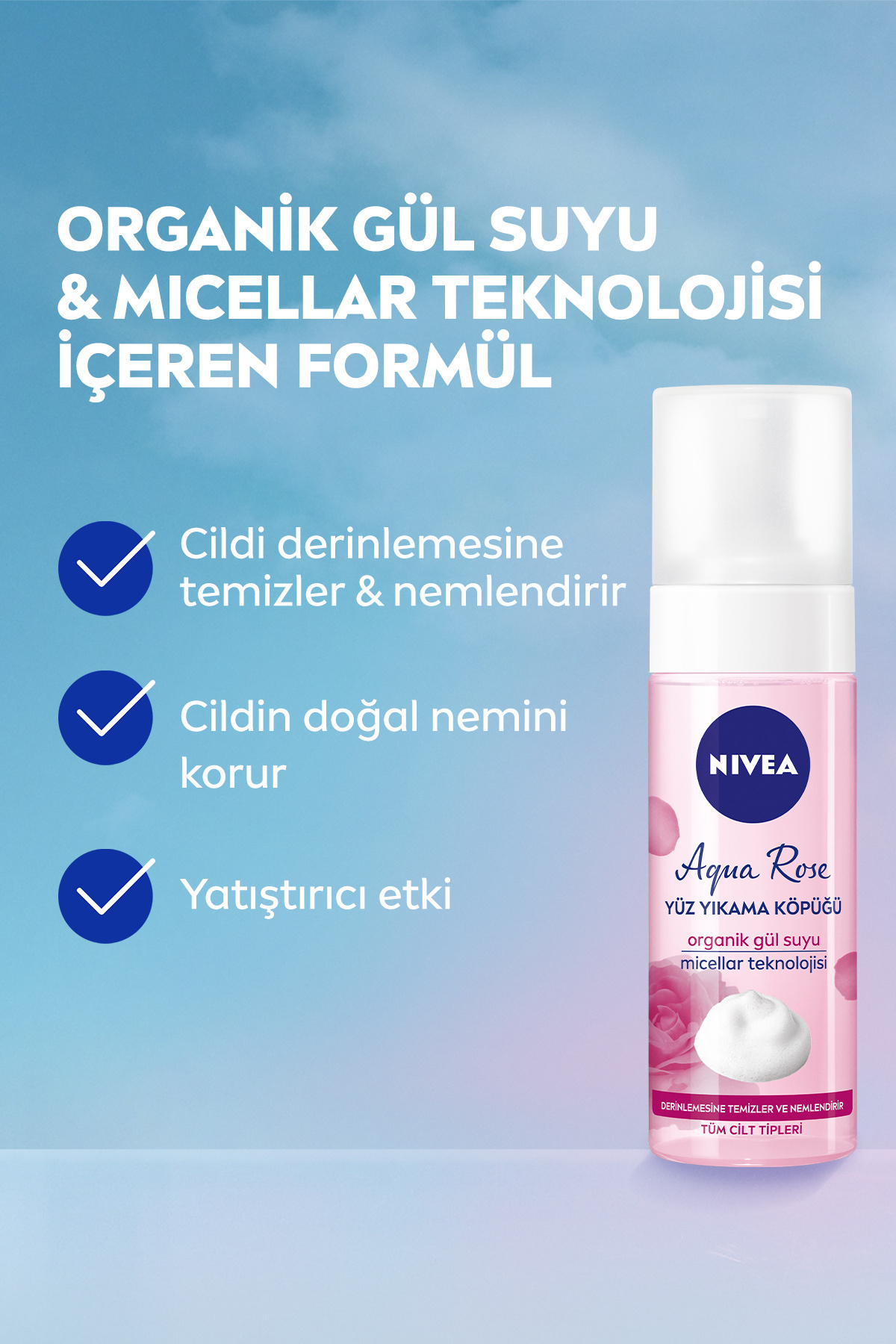 Aqua Rose Organik Gül Suyu İçeren Yüz Yıkama Köpüğü 150ml, Nemlendirici, Yüz Temizleyici, Micellar — 82600-08200-11 — تصویر 3 از 8