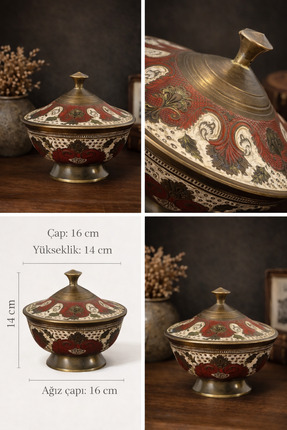 EL İŞİ Eski El İşçiliği Antika Pirinç Şekerlik - Kapaklı Dekoratif Sunumluk