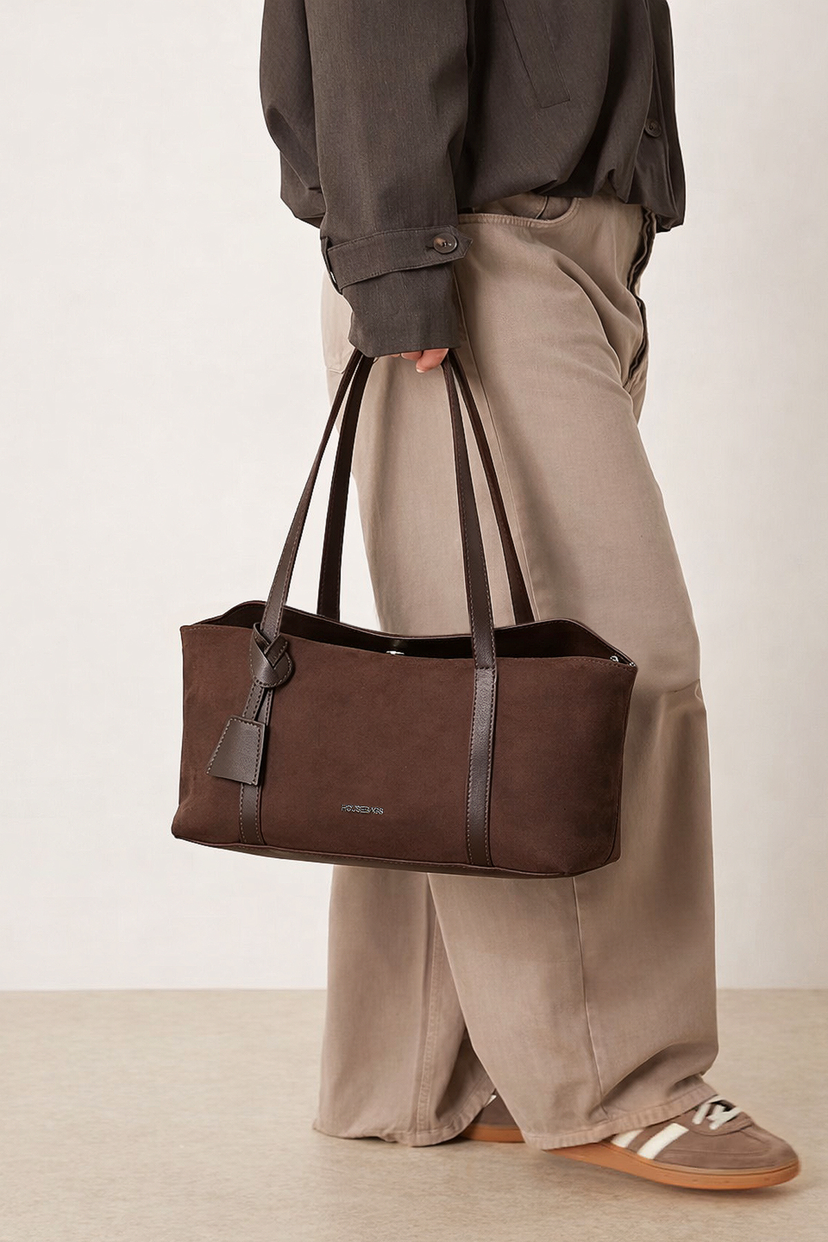 Suede Brown Bowling Shoulder Bag 270