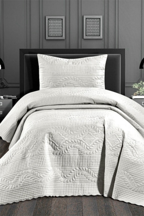 REYs HOME Kapitoneli Tek Kişilik Yatak Örtüsü Ekru