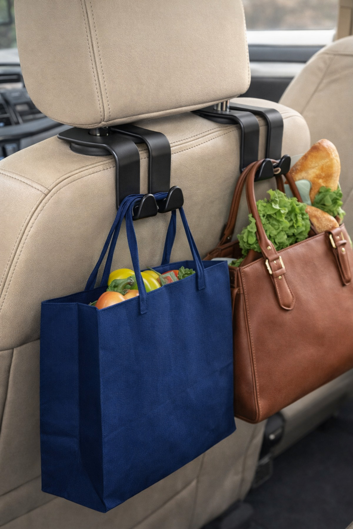 AutoFresh 2 ADET ARABA KOLTUK ARKASI KANCA ÇOK FONKSİYONLU TELEFON TUTUCU ARAÇ ÇANTA ASKISI fotoğrafı 5 (önizleme)