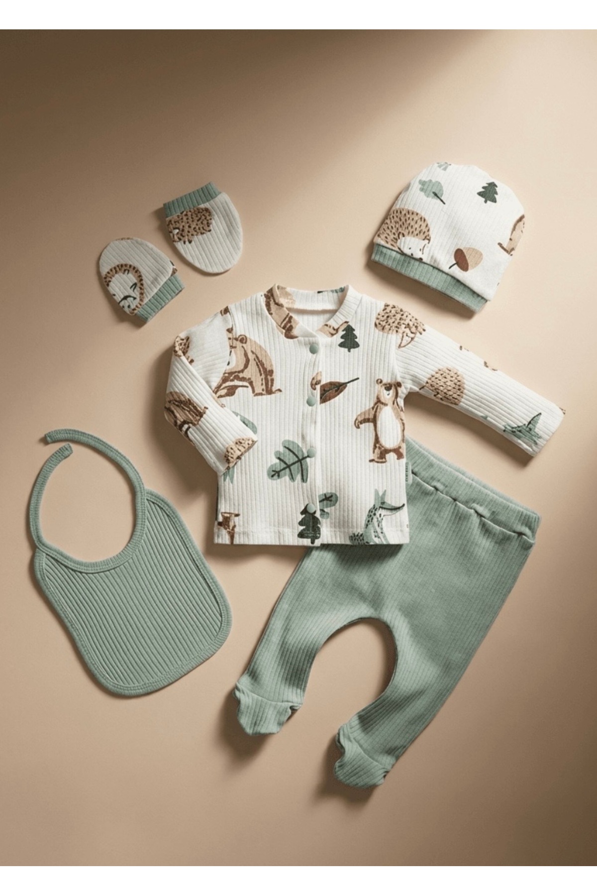NEU KIDS Hastane Çıkışı 100% Pamuk Ayıcık Baskılı Yenidoğan 5li Set Bebek Kıyafeti fotoğrafı 2 (önizleme)