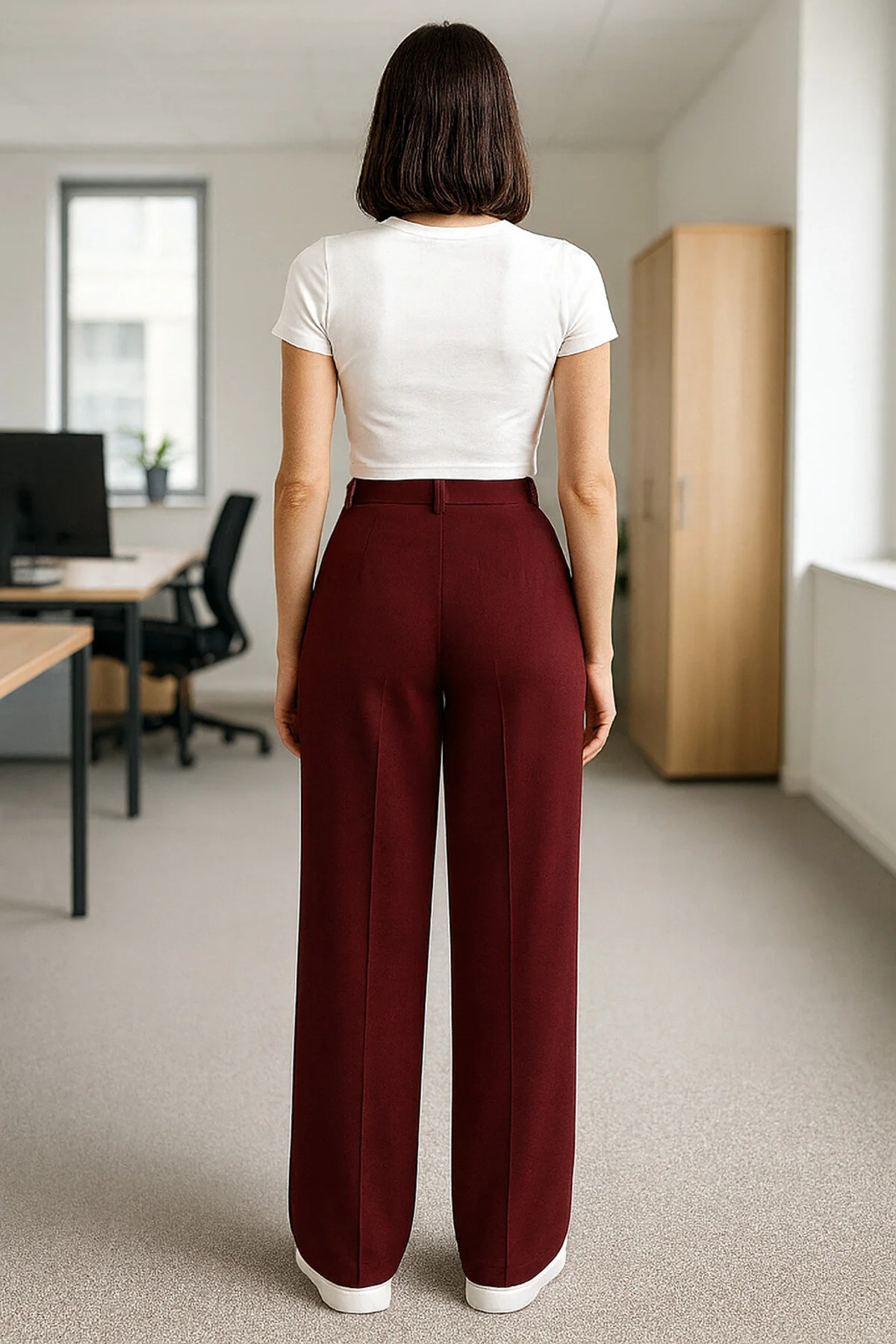 FV  Palazzo Oversize Orjinal Kesim Bordo Kadın Pantolon - Görsel 2