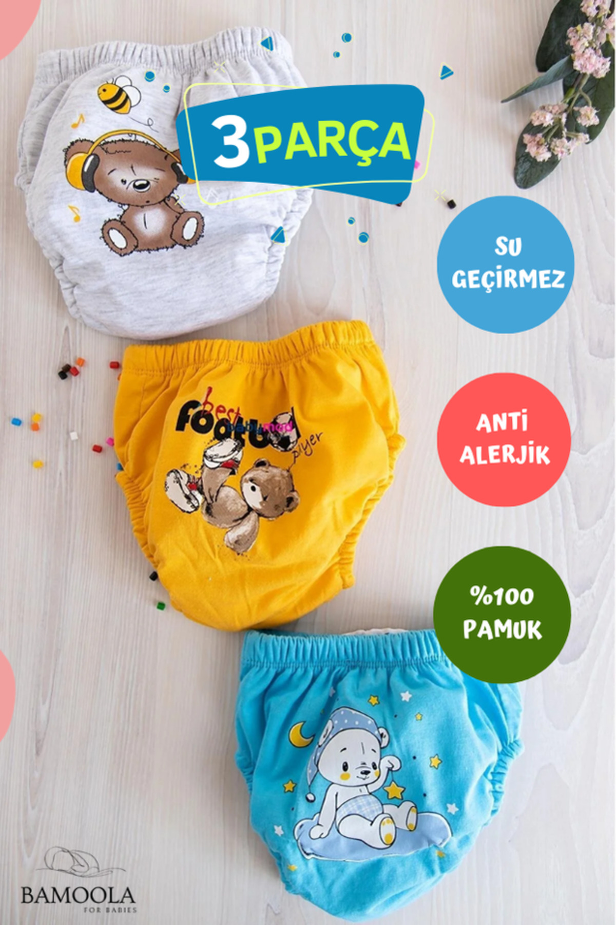 Bamoola 3 Adet Lüx Erkek (1 -2 YAŞ) Çocuk Alıştırma Külodu Sızdırmaz (RENK VE DESENLERDE FARKLILIK OLABİLİR) fotoğrafı 5 (önizleme)