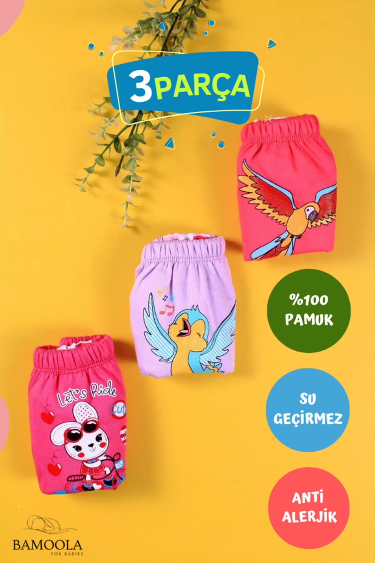 Bamoola 3 Adet Lüx Kız ( 3 - 4 Yaş) Çocuk Alıştırma Külodu Sızdırmaz (RENK VE DESENLERDE FARKLILIK OLABİLİR) fotoğrafı 4 (önizleme)