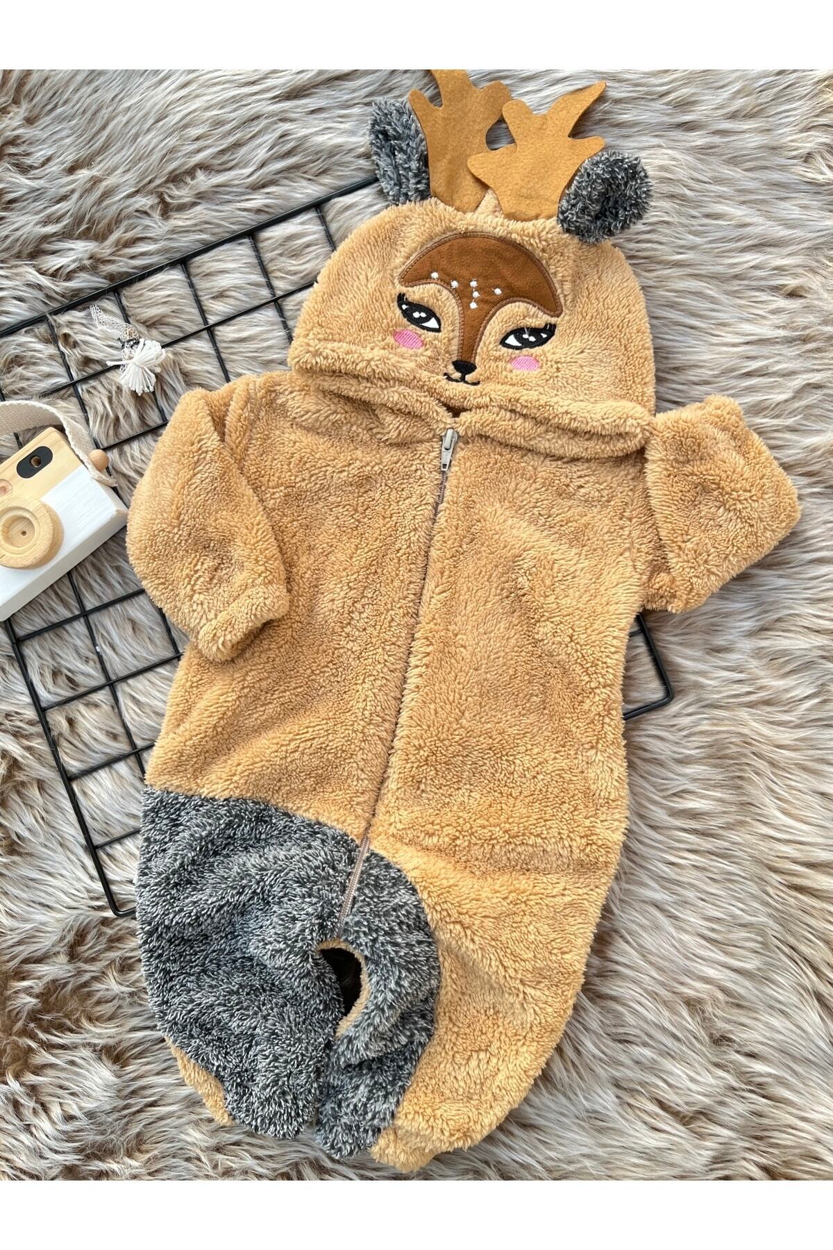 Minizade Welsoft Peluş Unisex Fermuarlı Kışlık Geyik Bebek Uyku Tulumu fotoğrafı 5 (önizleme)