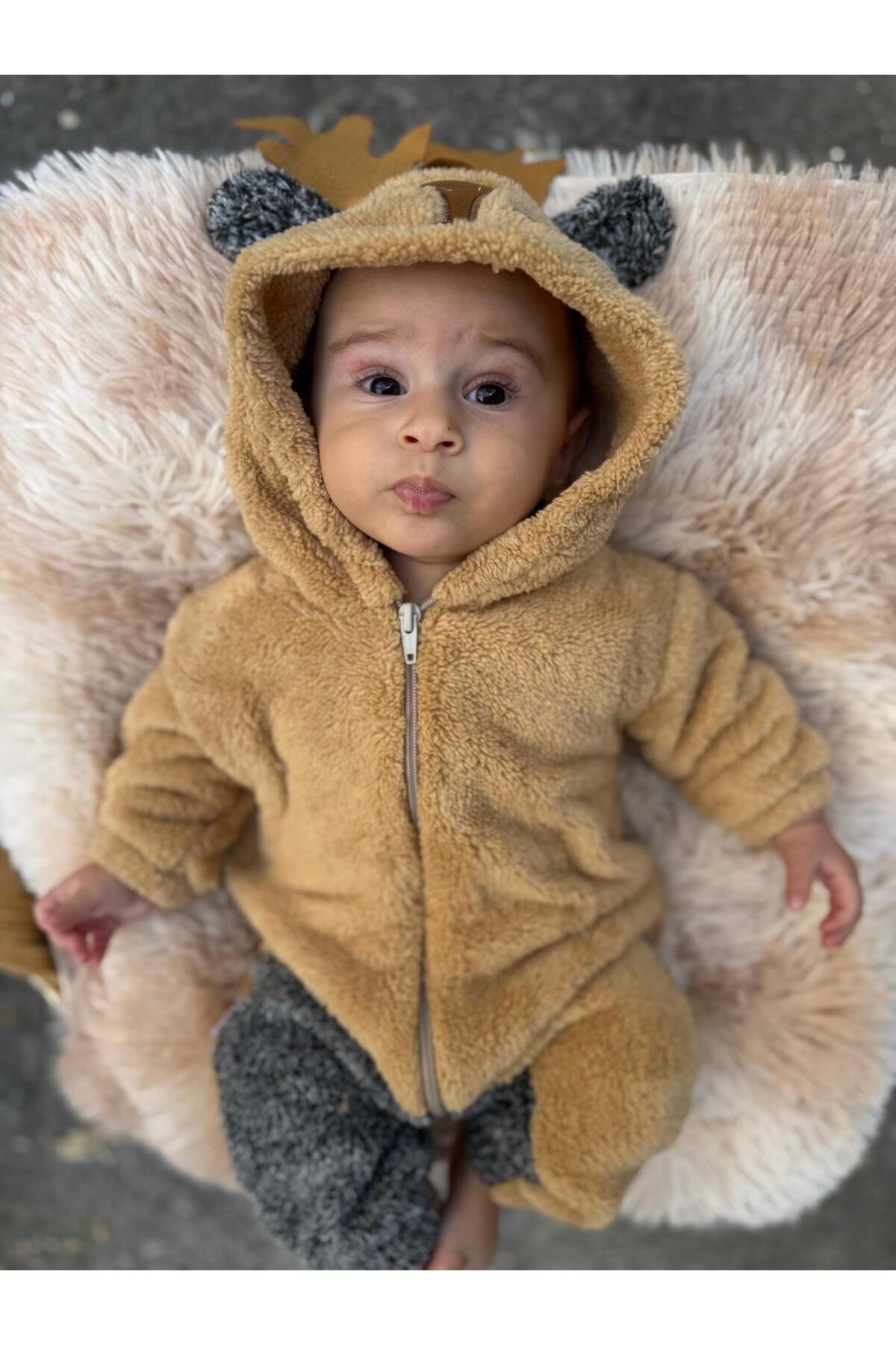 Minizade Welsoft Peluş Unisex Fermuarlı Kışlık Geyik Bebek Uyku Tulumu fotoğrafı 3 (önizleme)