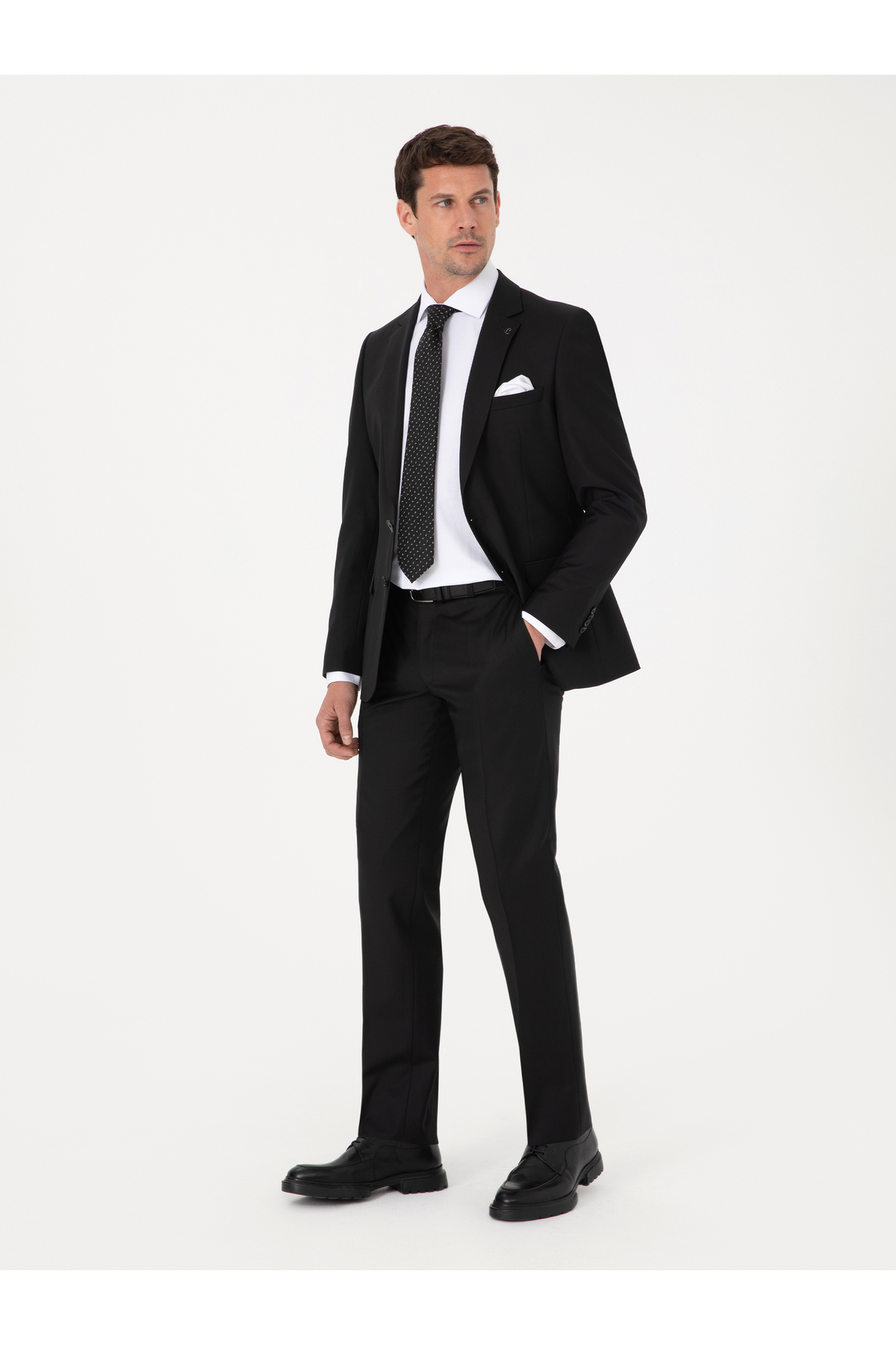 Cacharel Siyah Slim Fit Yün Karışımlı Mikro Desenli Takım Elbise 50318023-VR046 görsel 3