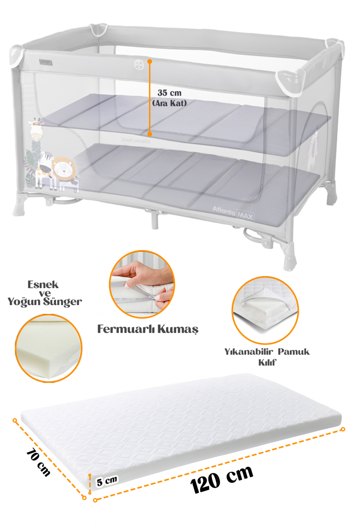 Prego Atlanta Max Alt Açma Üniteli Park Yatak Oyun Parkı Beşik 70*120 Cm Yatak Hediyeli fotoğrafı 2 (önizleme)