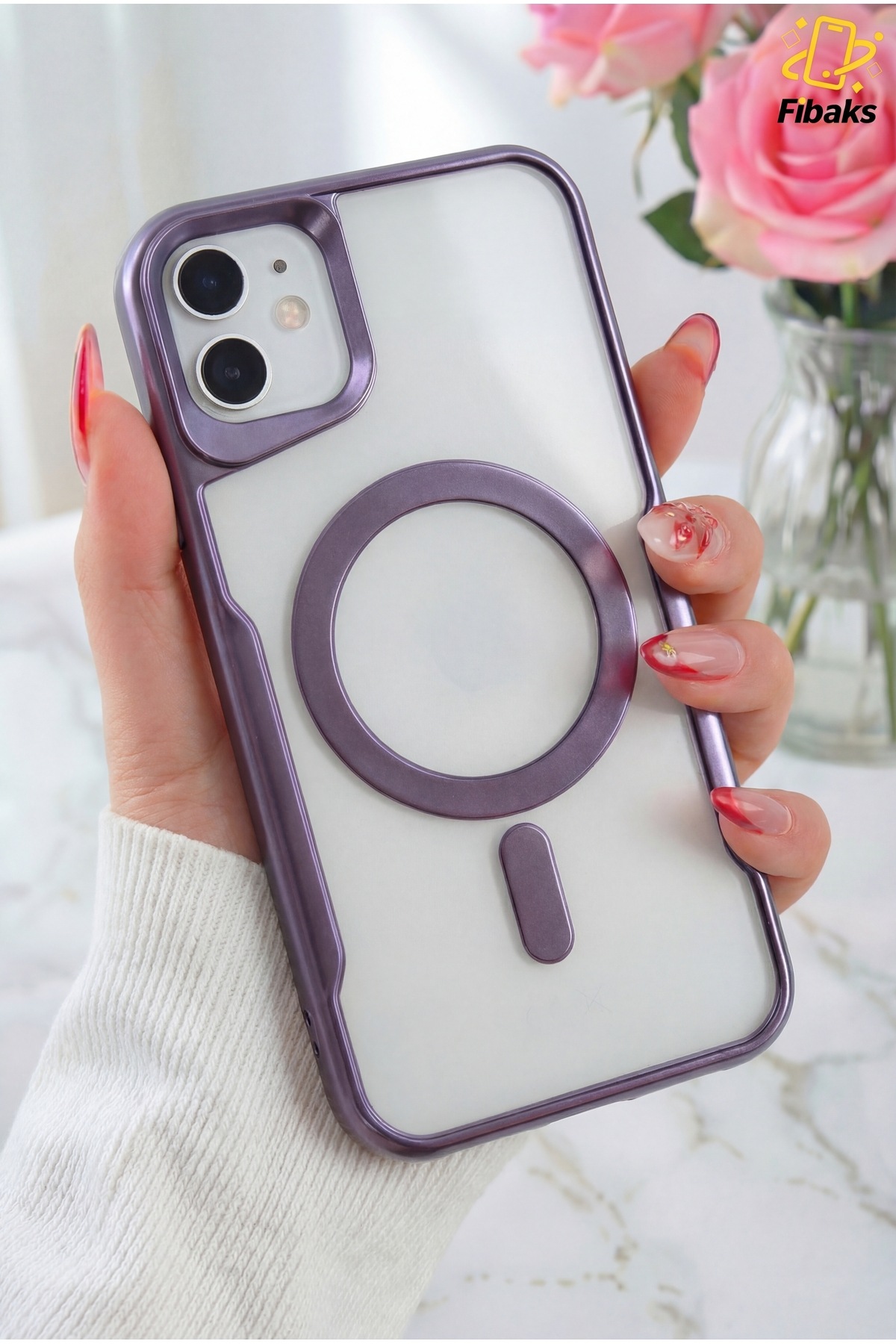 iPhone 12/12 Pro Case Prism Camera Protruding Magsafe Charging Support Matte Color Transparent Cover Purple