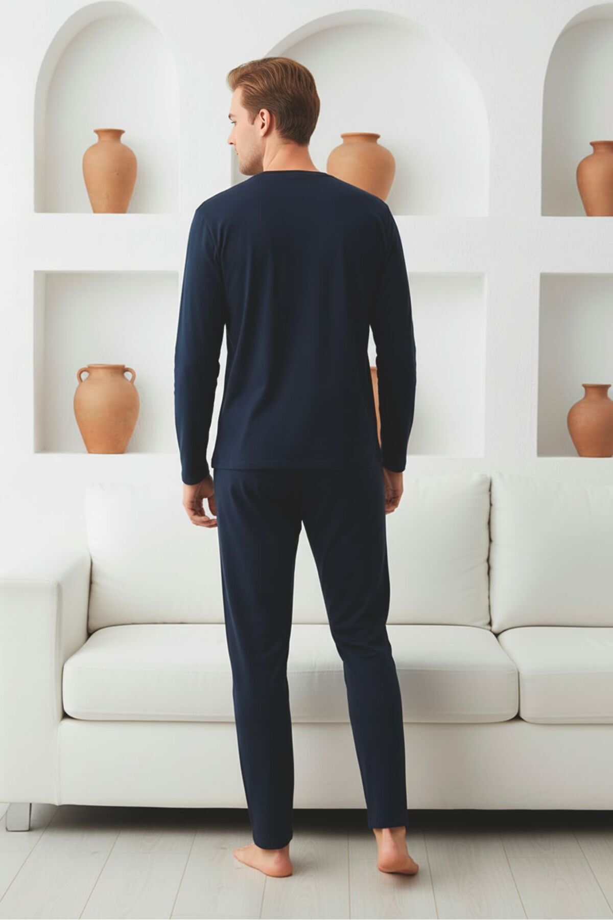 Sude HOMEWEAR Erkek Uzun Kol Lacivert Renk Pijama Takımı görsel 3