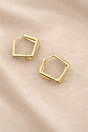 Bade Jewelry Xuping Köşeli Halka Küpe 14k Gold Renginde Hipoalerjenik Kararmaz