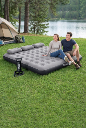 Bestway Ultra King 3 Kişilik Şişme Yatak, El pompası ve Yastık 203x183x22cm 6...