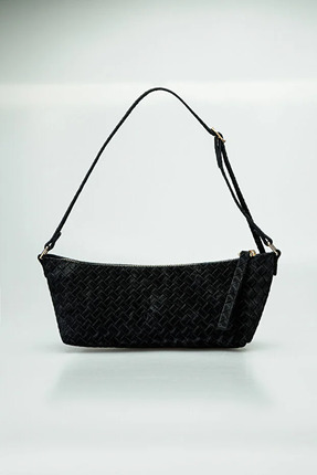 Zeyne Zyn06 Siyah Örgü Desenli Mini Fermuarlı Kadın Omuz ve El Çantası