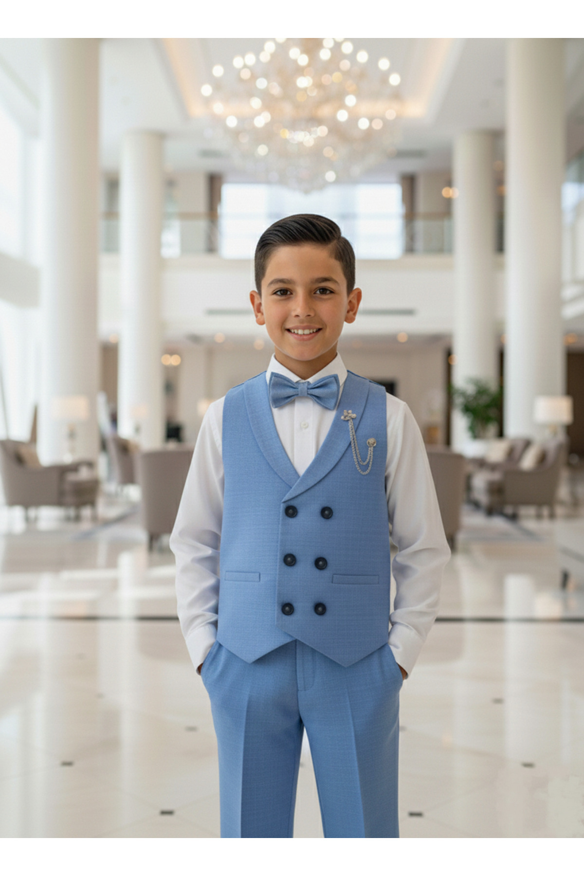 WENA KİDS Çocuk Yelekli Takım Elbise Gömlekli Set Mavi fotoğrafı 2 (önizleme)