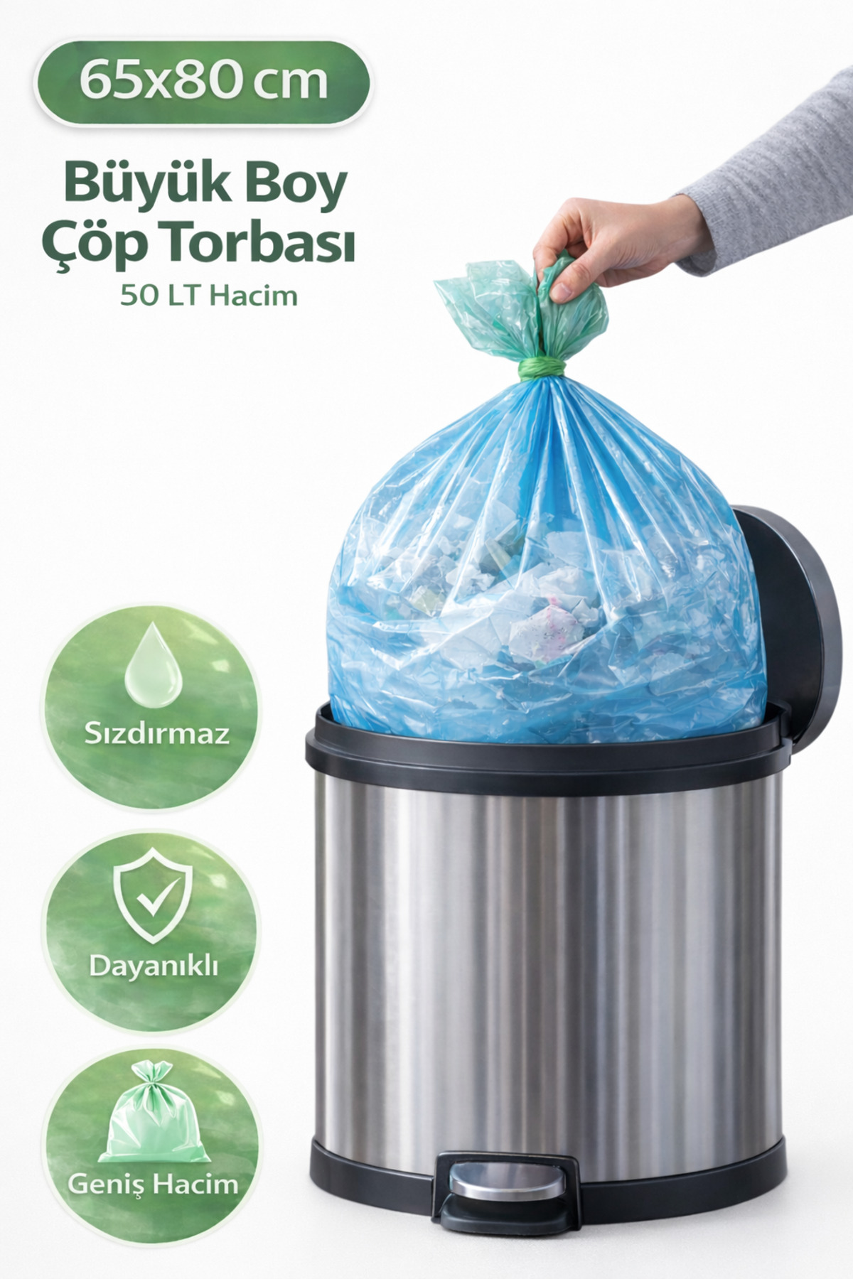 ぱこん VISTA Büyük Boy Çöp Torbası 65x80 cm 50 LT Hacim Dayanıklı 10'lu x