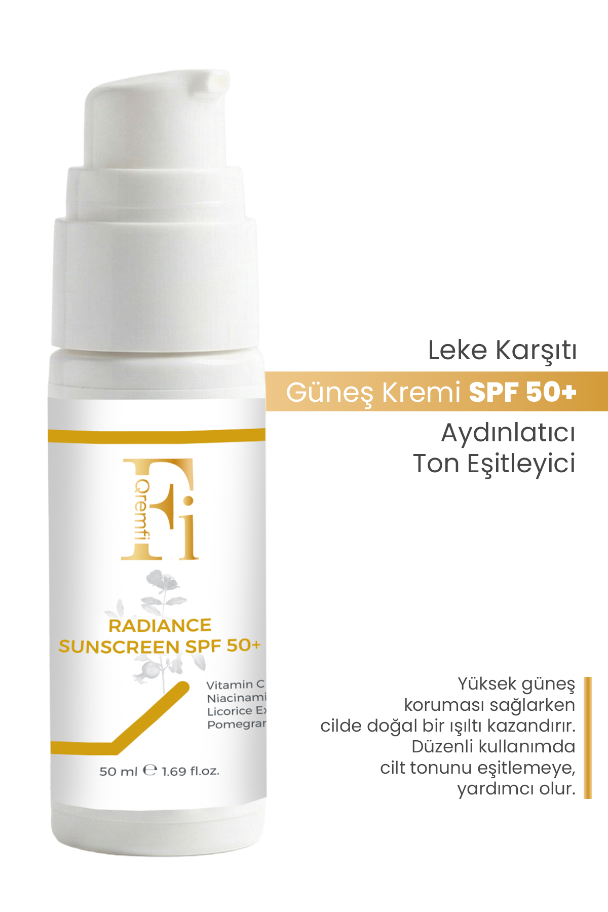 Qremfi Radiance Sunscreen Leke Karşıtı, Aydınlatıcı,Ton Eşitleyici Güneş Krem...