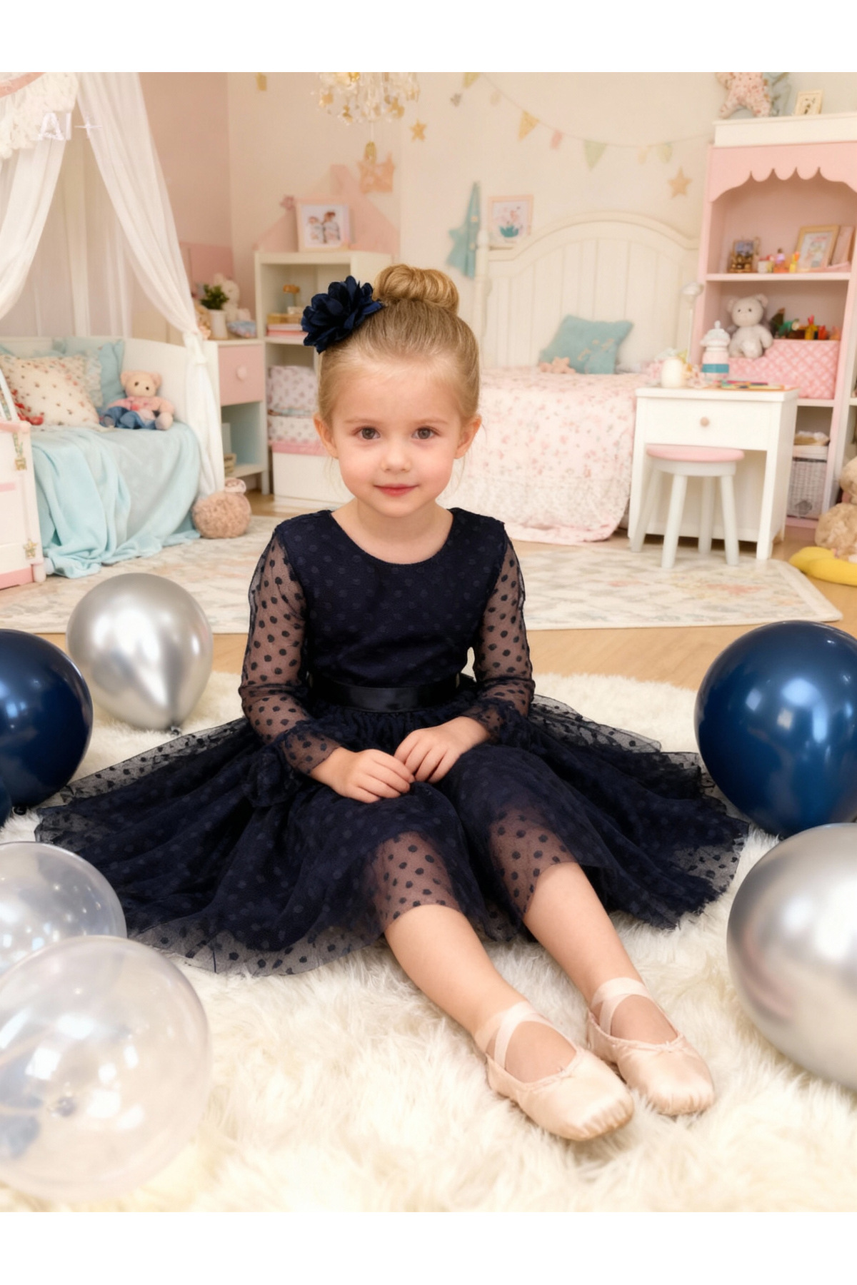 Lunas tekstil Tokalı Puantiyeli Tüllü Kabarık Elbise fotoğrafı 2 (önizleme)